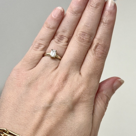 Half Carat Emerald Cut Natural Diamond Engagement 14 k Gold Ring - Picture 2 of 6